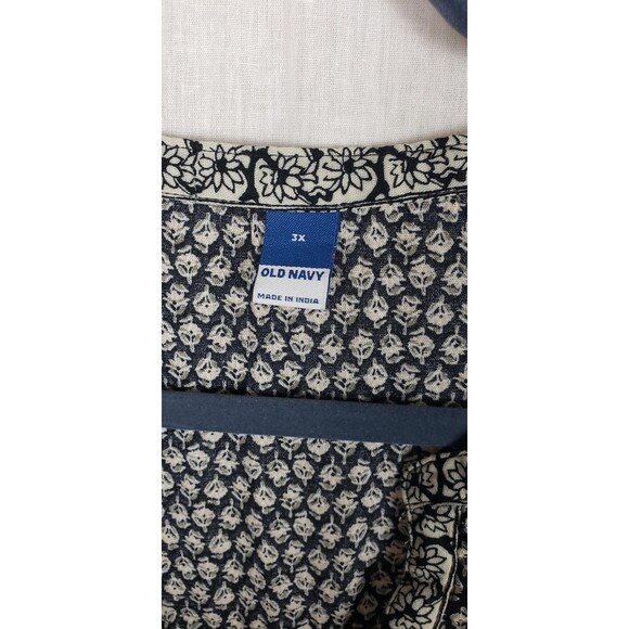 Old Navy Dress Womens 3X Black White Boho Floral Print Long Sleeve Tassel Pocket - Picture 3 of 8
